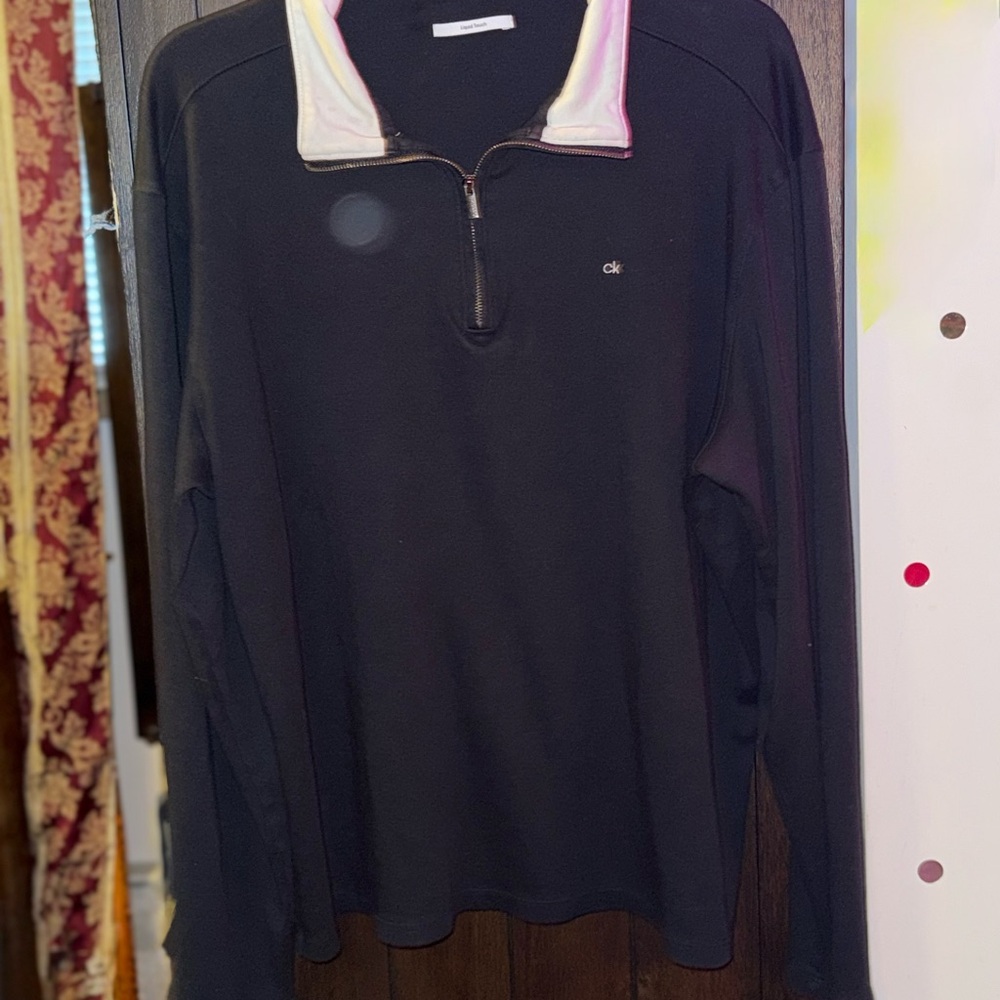 Calvin Klein Black and White Zip-Up Men's Sweater SIZE XL